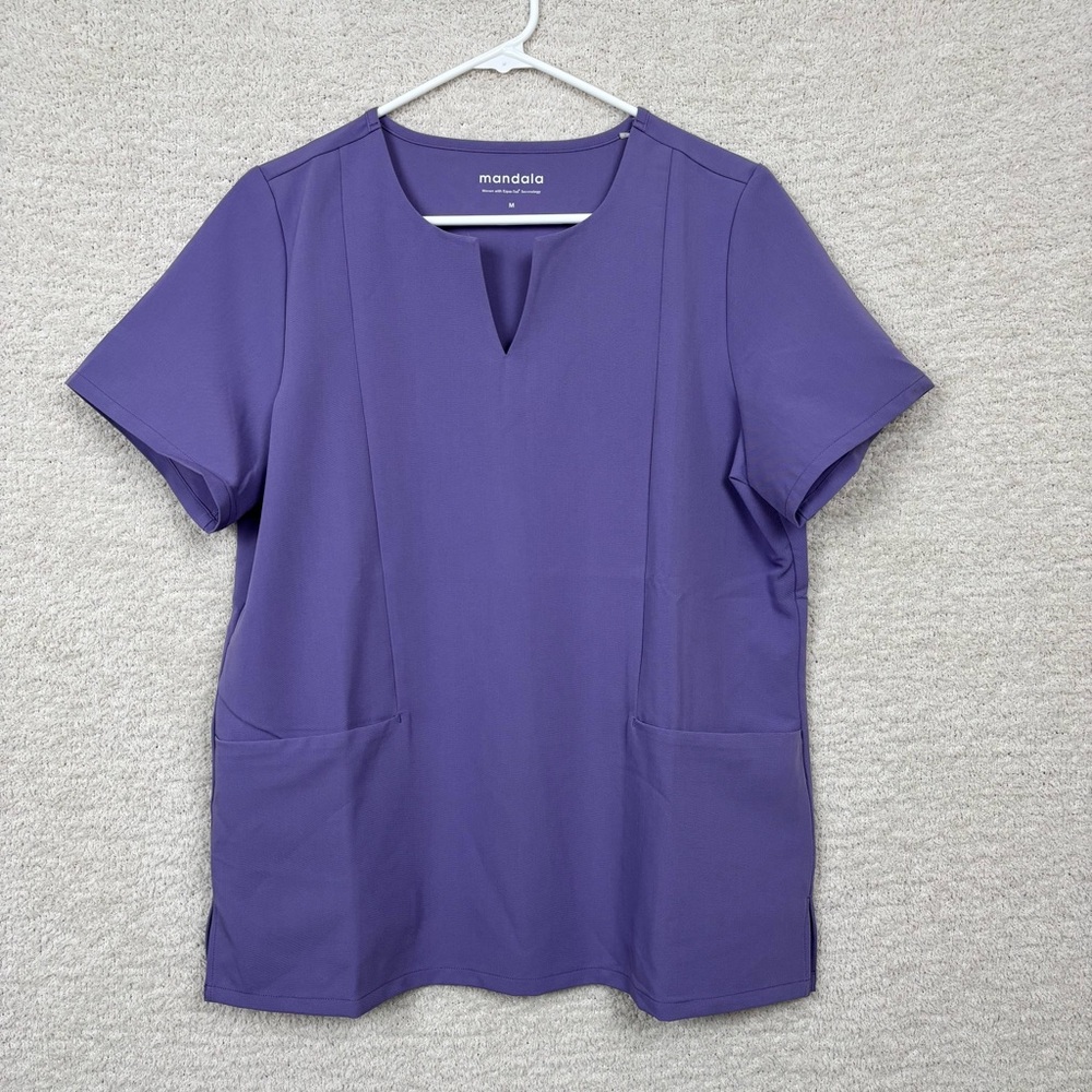 Mandala Scrub Top Med‎ Purple Nursing Career Medical Repellent Wicking Stretch